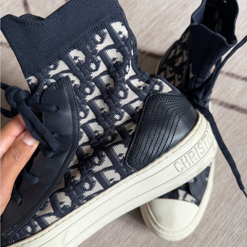 Dior Monogram High-Top Sneakers in Black and Cream - Picture 3 of 6